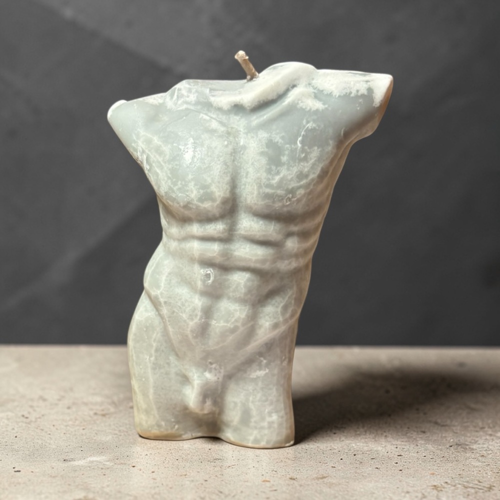Sculpted Male Torso Decorative Candle in Soft Sage